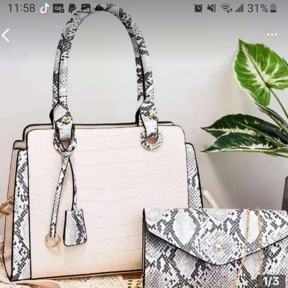 Snake Cream color Purse with wallet w/chain included